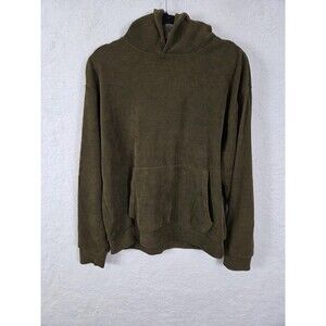 Negative Space Hoodie Mens M Green Ribbed Stretch Knit Pullover Skater Grunge